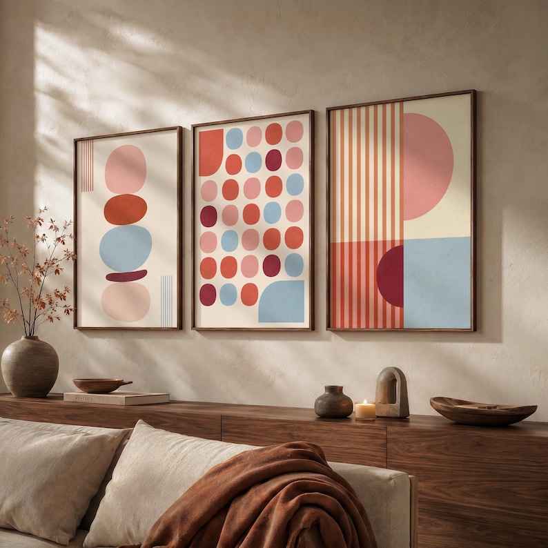 Abstract Custom Shapes Abstract Shapes Print Set of 3, Retro Gallery Wall, Geometric Wall Art ...