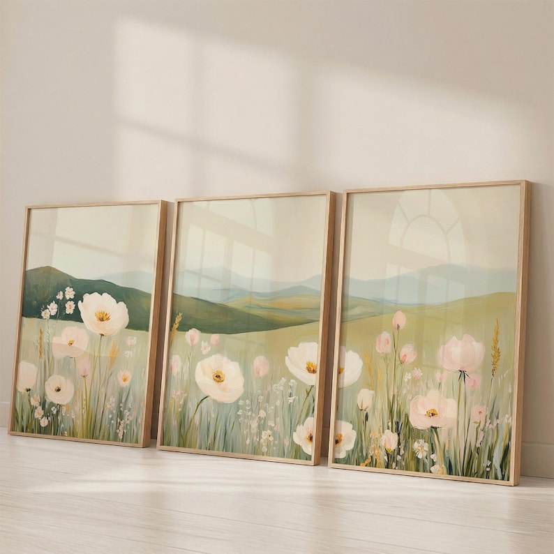 Meadow Floral Print Set of 3, Wildflower Gallery Wall, Soft Botanical ...