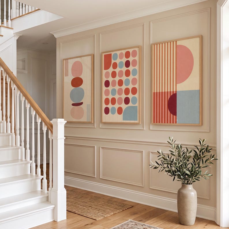 Abstract Custom Shapes Abstract Shapes Print Set of 3, Retro Gallery Wall, Geometric Wall Art ...