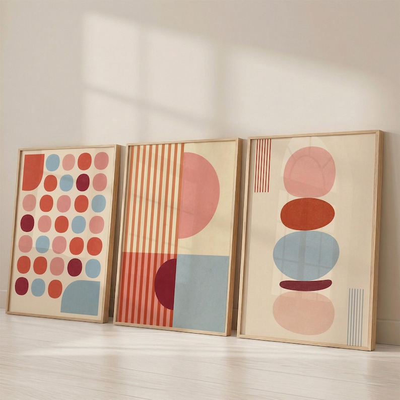 Abstract Custom Shapes Abstract Shapes Print Set of 3, Retro Gallery Wall, Geometric Wall Art ...