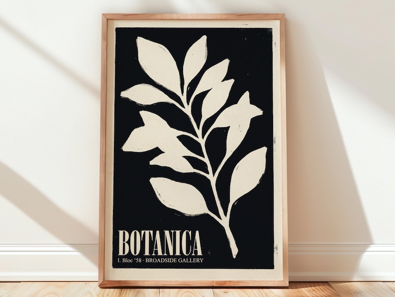 Botanica Leaf Branch Print, Mid-century Botanical Poster, Black and ...