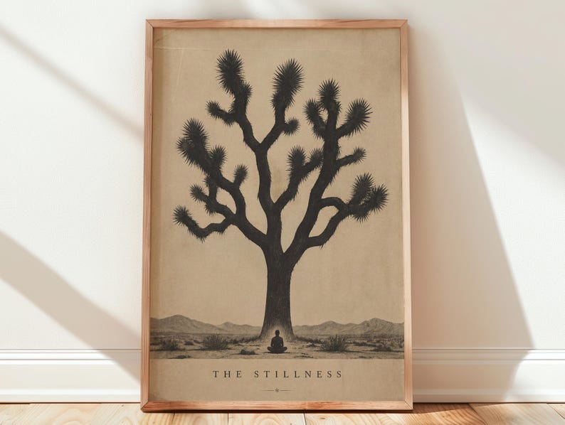 The Stillness – Joshua Tree Meditation Print, Desert Vintage Poster, Mindfulness Wall Art - Etsy