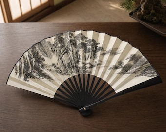 Large Chinese Folding Fan, Ink Painting Hand Fan for Men, Calligraphy Bamboo Fan Gift