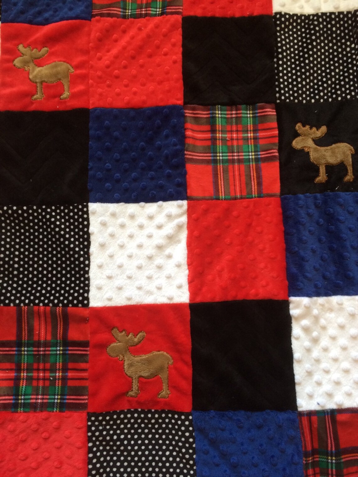 Moose Minky Patchwork Blanket/ Moose Applique Throw/plaid Etsy