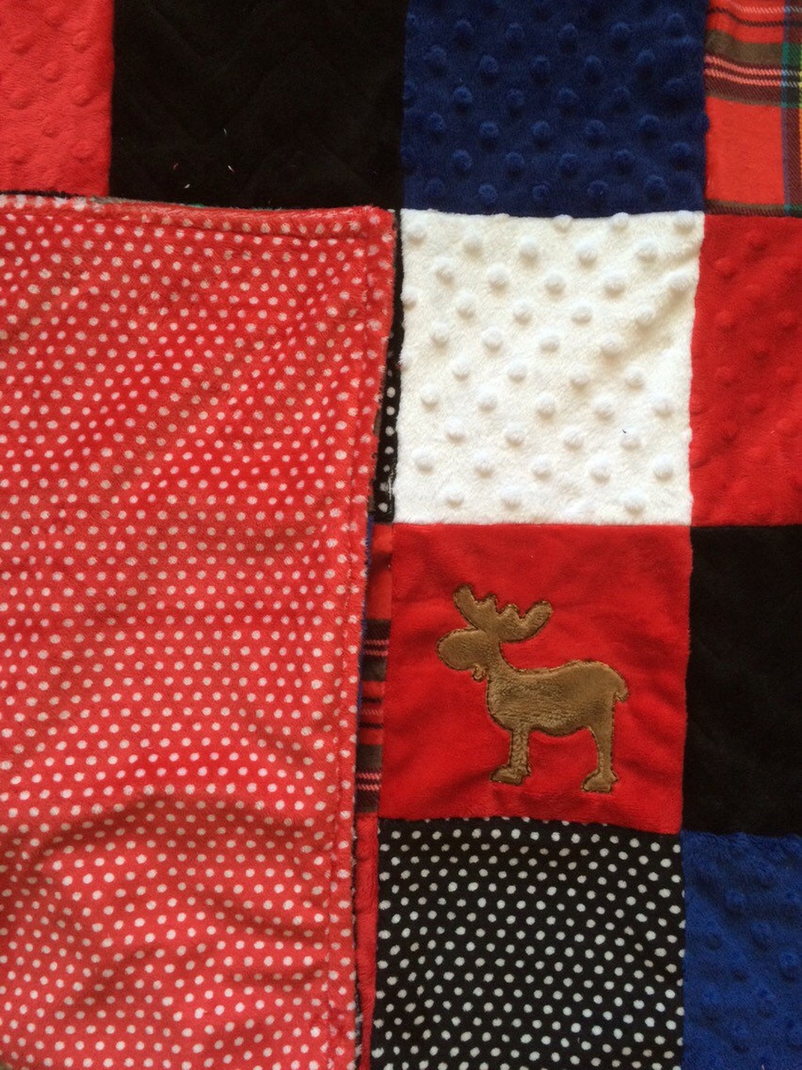 Moose Minky Patchwork Blanket/ Moose Applique Throw/plaid Etsy