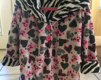 Reversible Minky Coat Hearts and Zebra