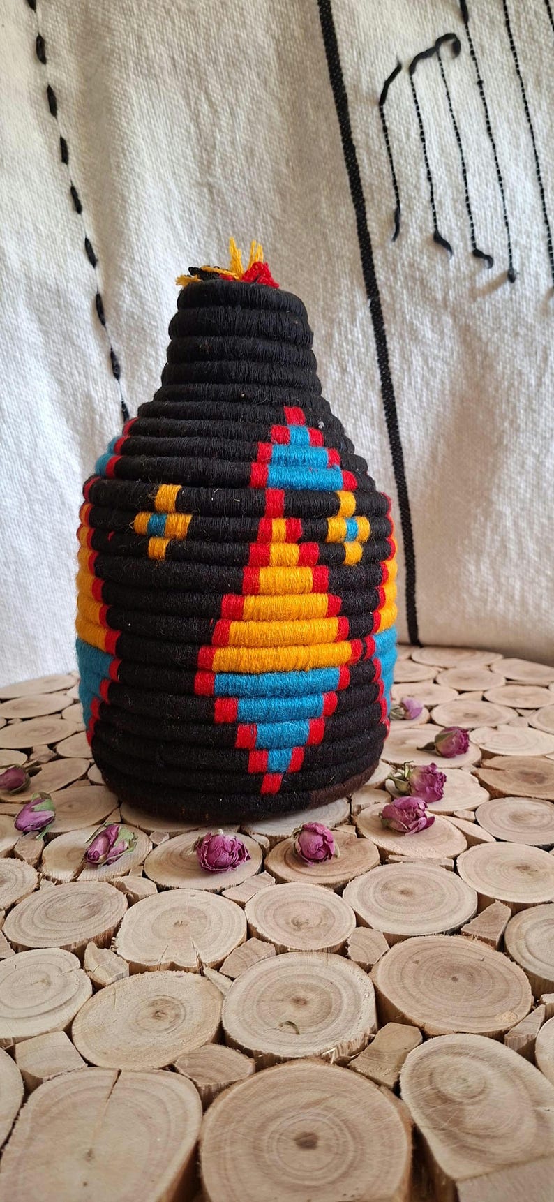 Thread Fiber Zoomed In Handmade Berber Basket: Moroccan Boho Home Decor Storage Pot - Etsy