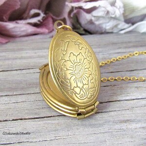 Folding Locket Necklace, Gold Four Pictures Locket Necklace, Oval Family Photo Album Layering Long Locket Necklace