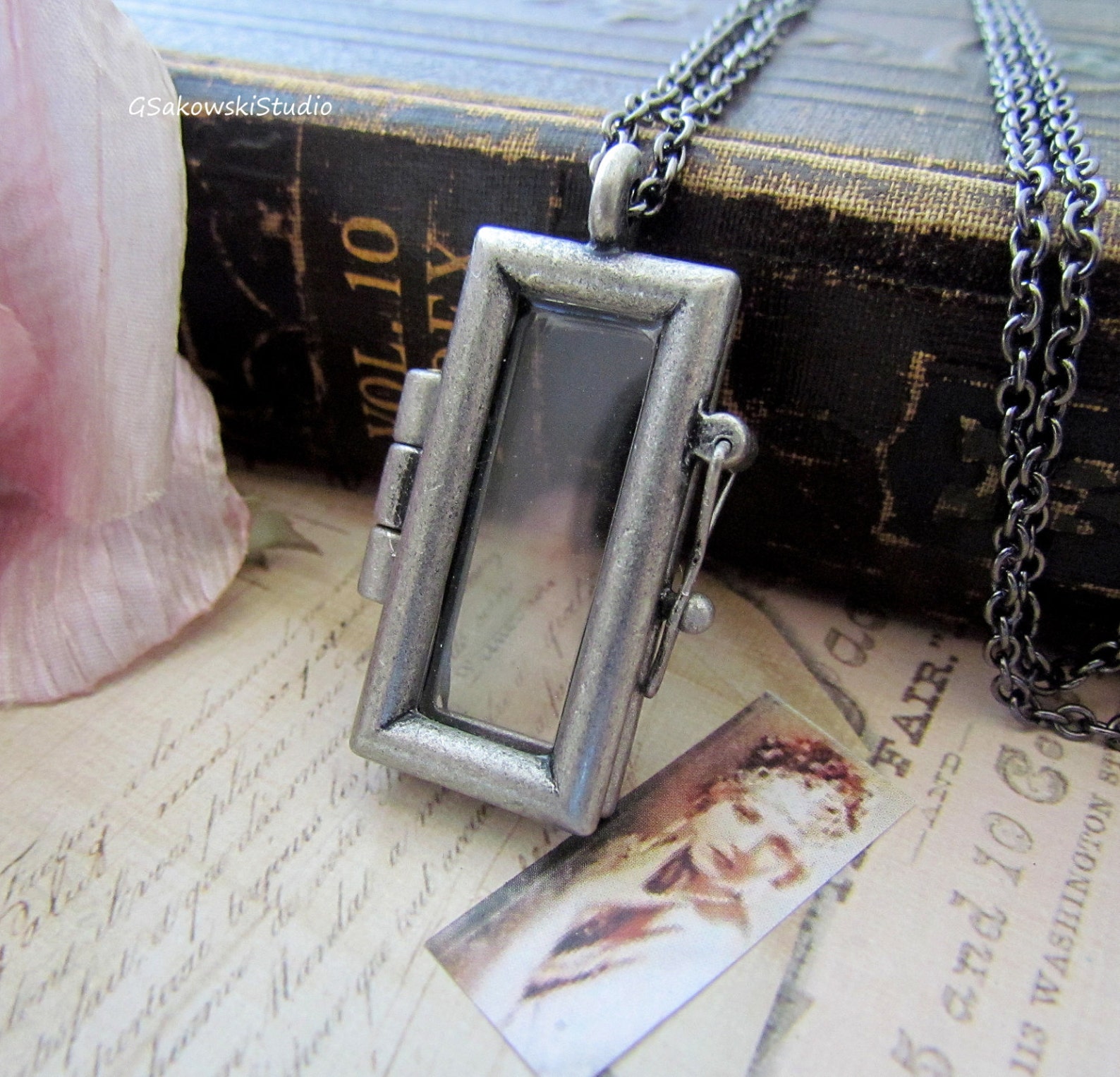 Antique Silver Glass Picture Frame Locket, Vintage Antique Silver ...