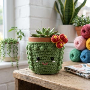 Crochet Plant Pot Cozy Pattern, Cute Succulent Pot Cover Amigurumi PDF, Textured Bobble Stitch Flower Pot Sleeve Digital Download Pattern
