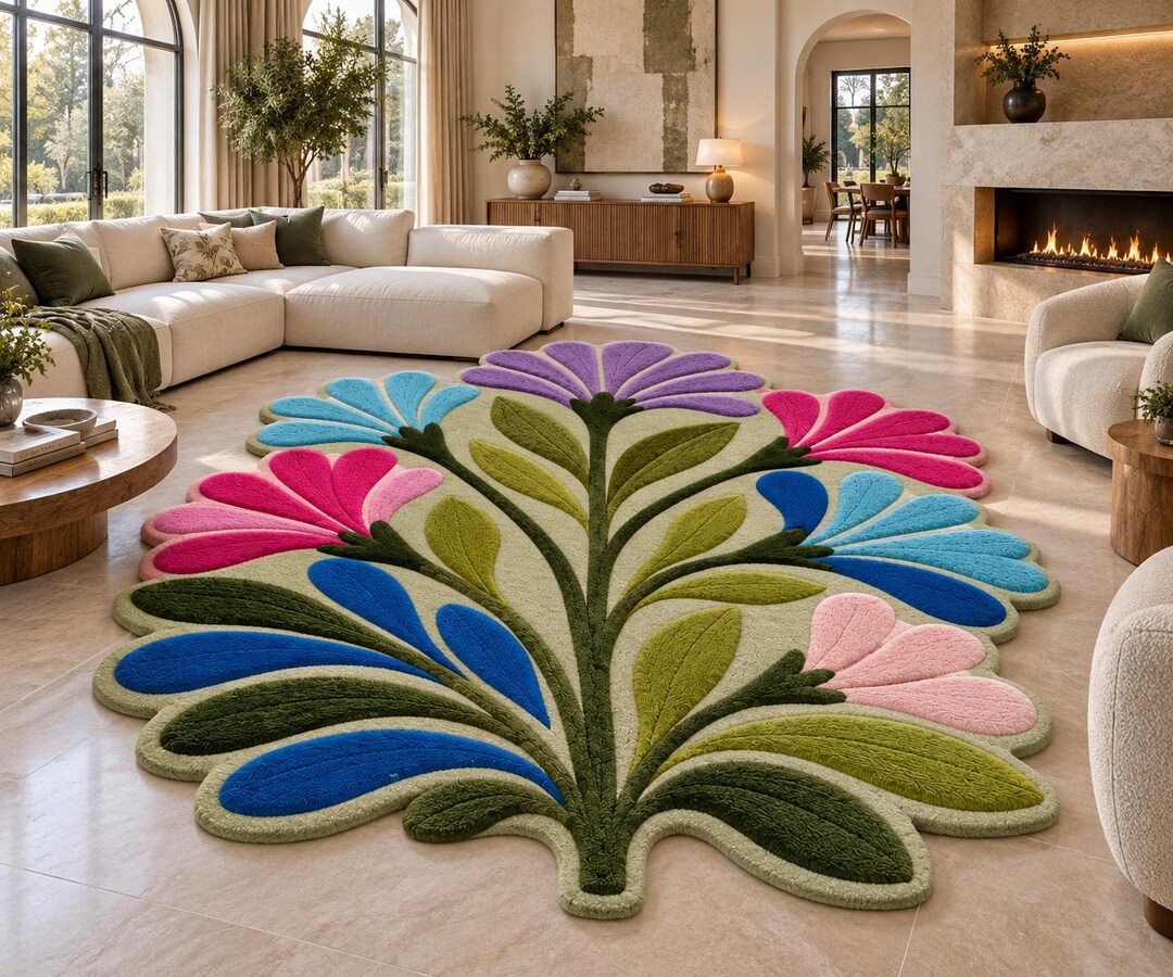 Colorful Floral Tufted Rug, Flower Garden Rug, Boho Botanical Rug ...