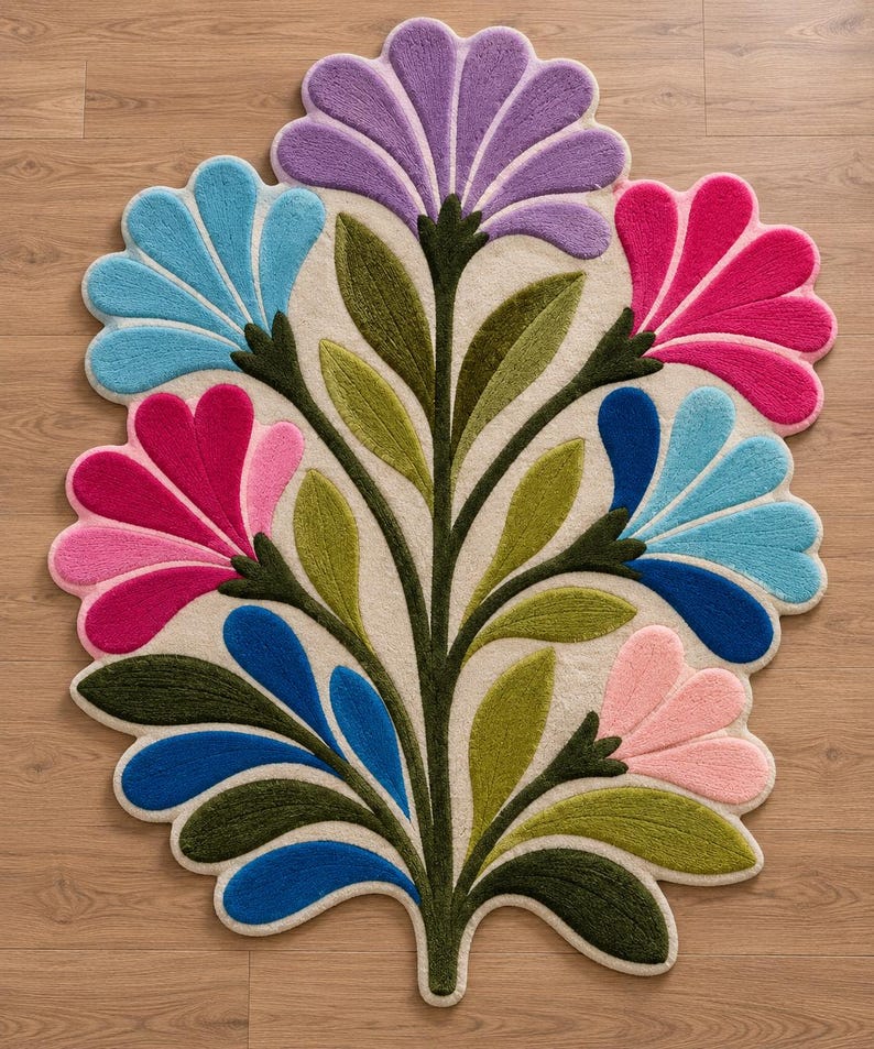 Colorful Floral Tufted Rug, Flower Garden Rug, Boho Botanical Rug ...