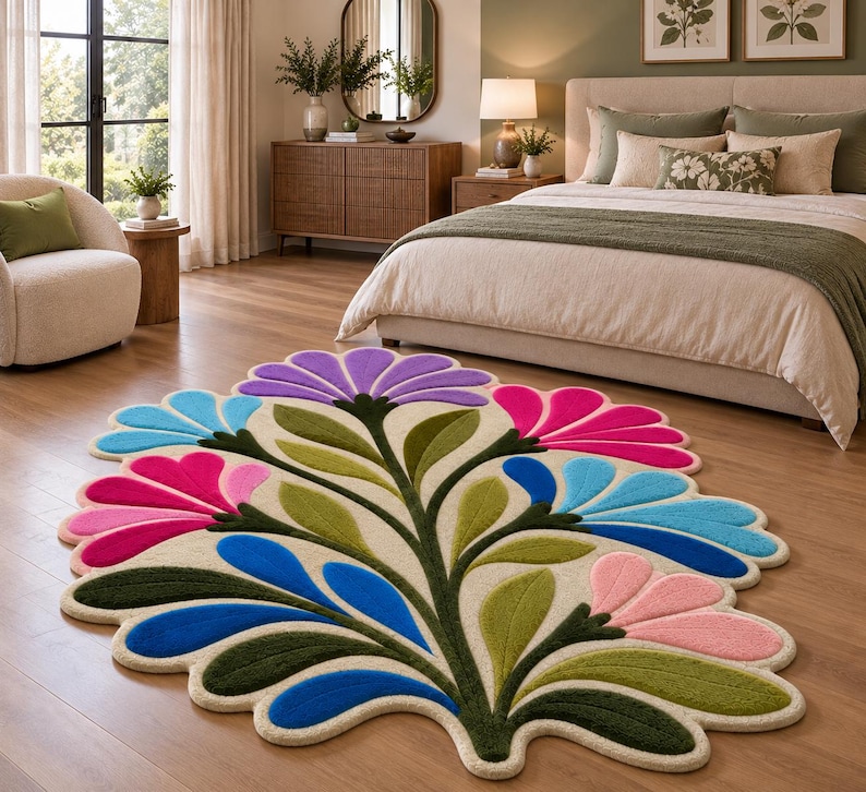 Colorful Floral Tufted Rug, Flower Garden Rug, Boho Botanical Rug ...