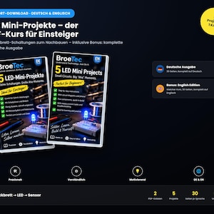 LED Mini Projects PDF Course, German & English | Breadboard Electronics for Beginners, No Soldering, Circuit Diagrams | Digital Download