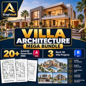 Villenarchitektur-Megapaket | Über 20 AutoCAD-Pläne + 3 Revit 3D-Modelle (Digitaler Download)