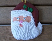 Santa Face Ornament - Hand Painted Plaster
