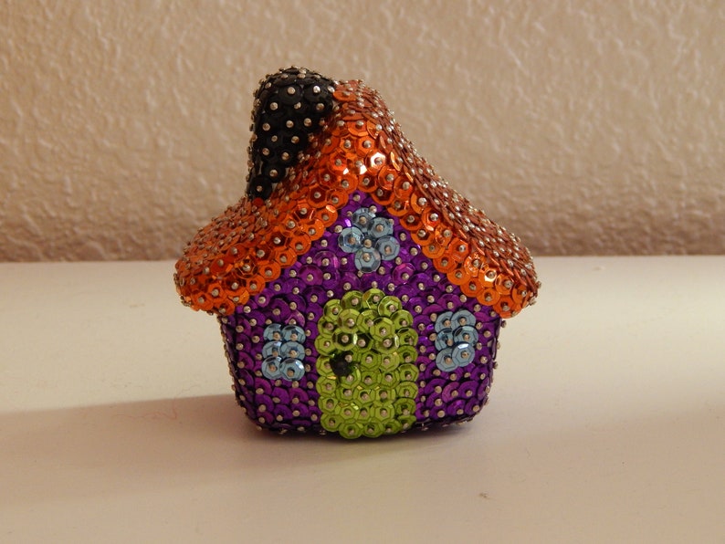 Sequins Haunted House Figurine  Handmade image 0