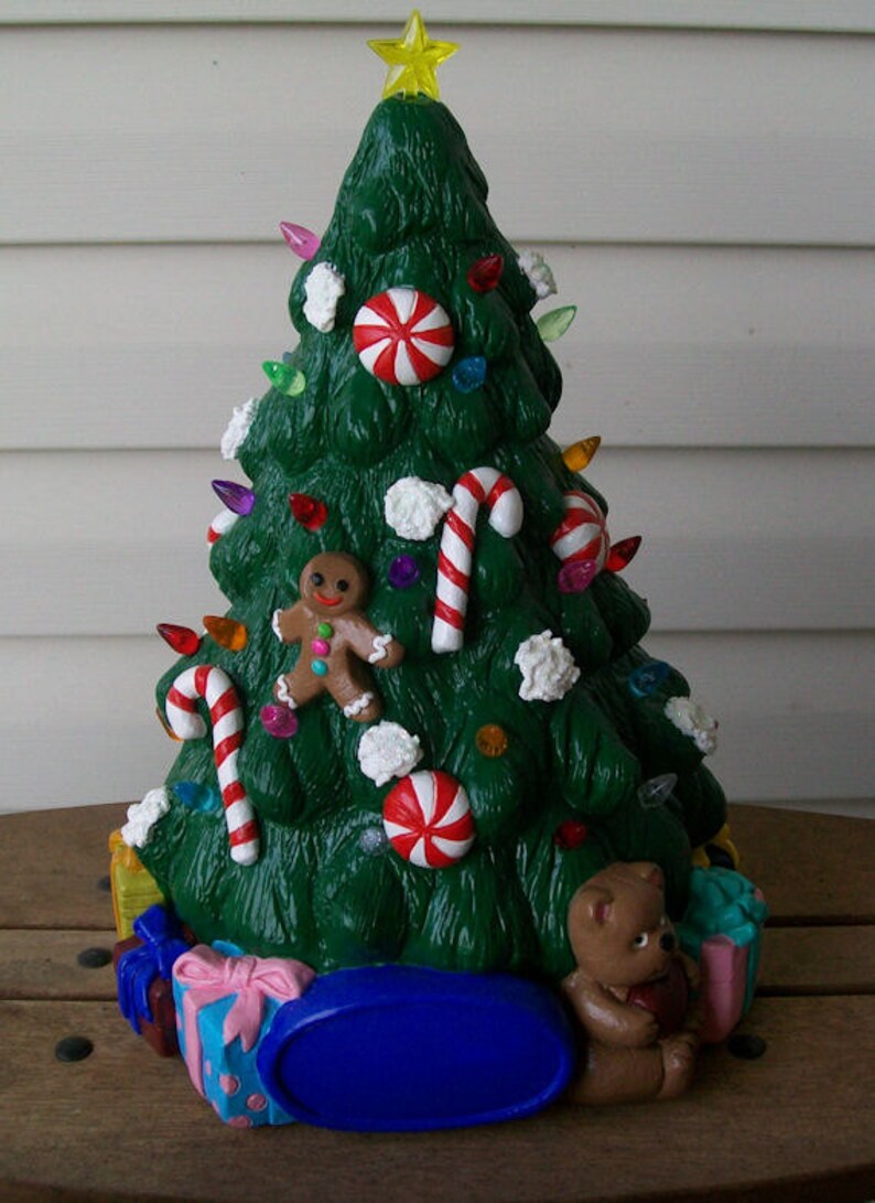 Light Up Christmas Tree with Light Kit Hand Painted Plaster Etsy