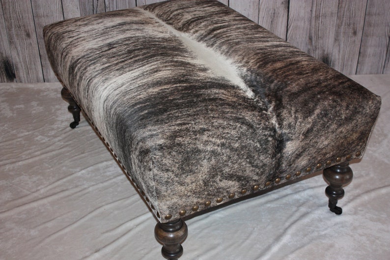 Beatiful Grey Gray Brown And White Brindle Cowhide Ottoman Etsy