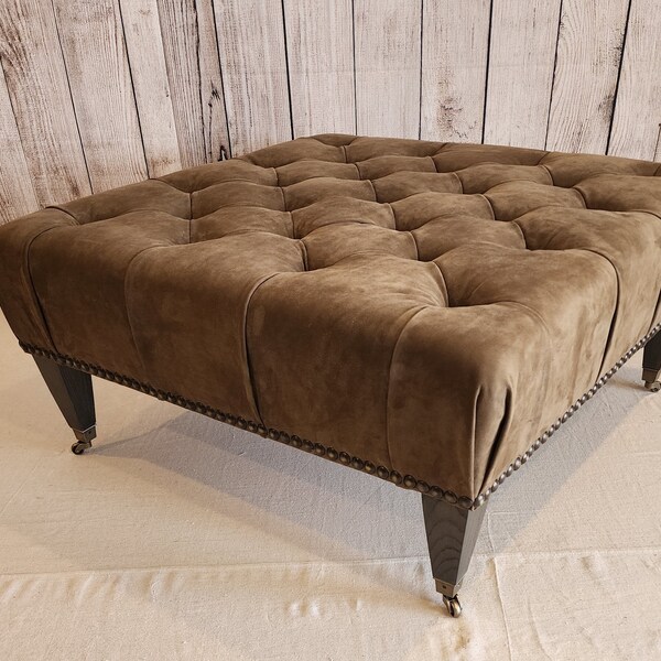 White Tufted Leather Ottoman