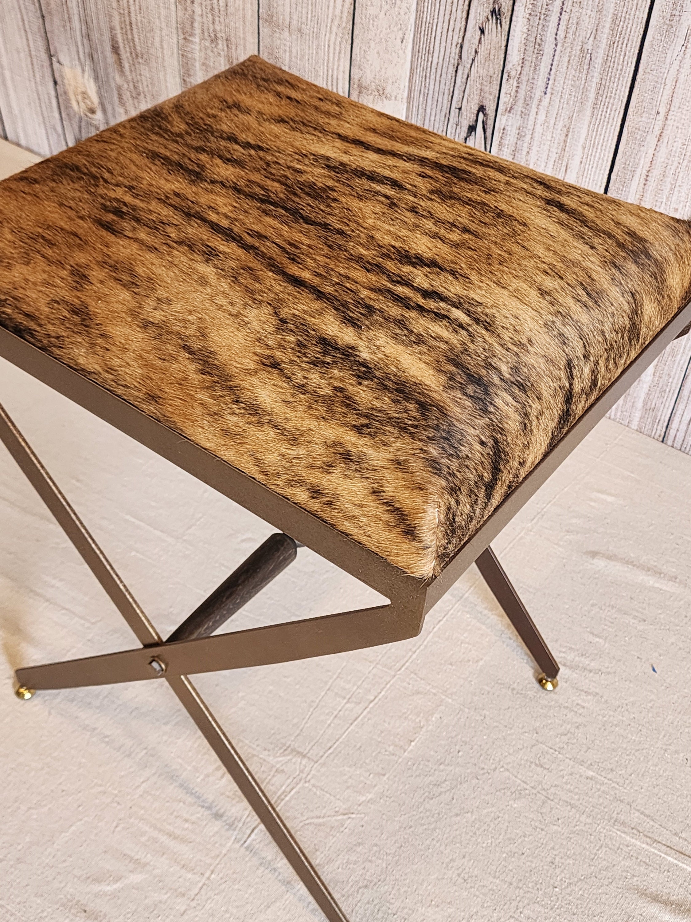Decorative Cowhide Metal Stool / Vanity Bench