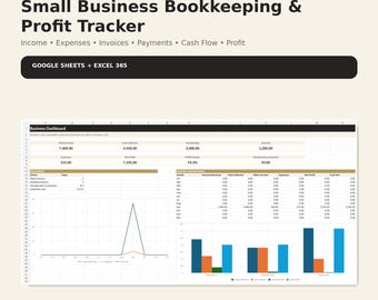 Modèle de comptabilité pour petites entreprises | Suivi des profits, des dépenses et des factures | Google Sheets + Excel