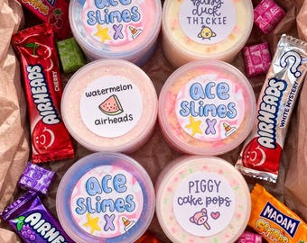 Caja de regalo sorpresa de slime / 6 slimes hechos a mano y extras / Paquete de slime adorable / Regalo de cumpleaños / Caja de slime sensorial / Slimes Ace