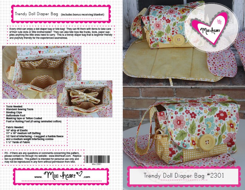 Trendy Doll Diaper Bag Pattern PDF Etsy