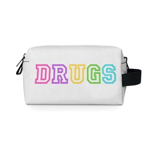 DRUGS Medication Storage Bag for Travel - Trendy Water-Resistant Varsity Lettering "DRUGS"