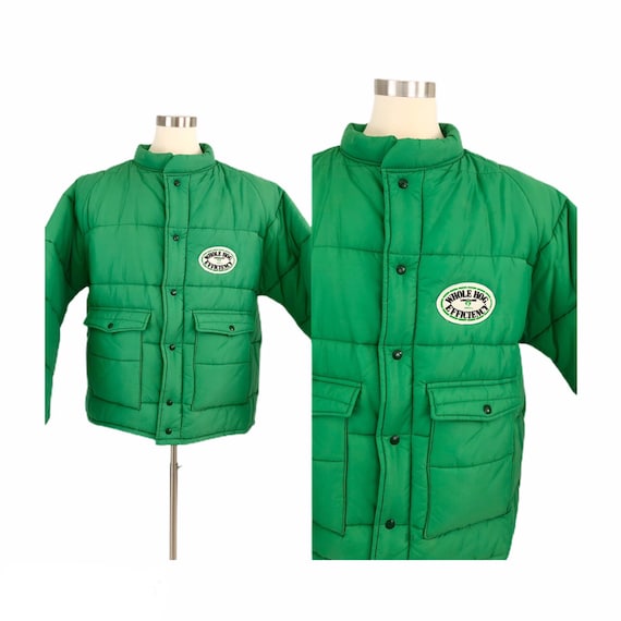 80s Vintage Mens XXL Puffer Coat Kelly Green Farm