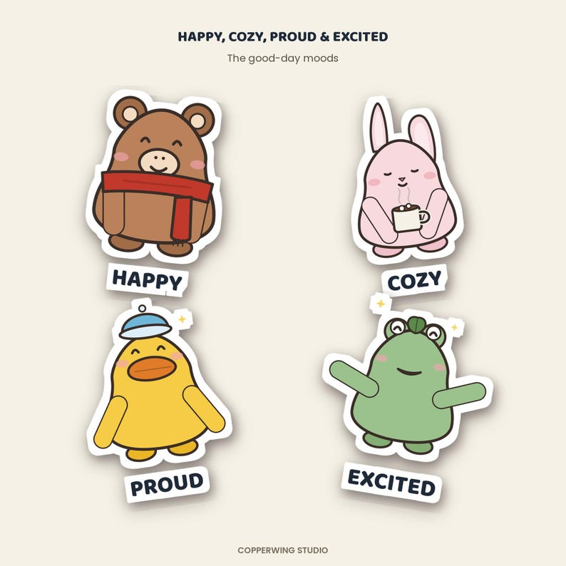 Gd Frog Animal Mood Stickers, 48 Feelings for Journaling (digital Download) - Etsy