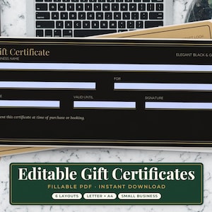 Editable Gift Certificate Bundle, 6 Fillable Layouts for Small Business ...