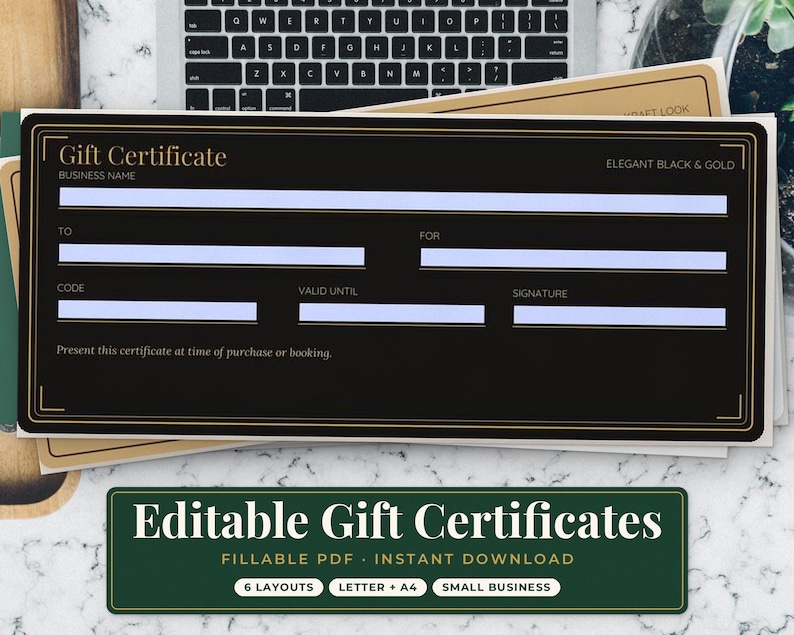 Editable Gift Certificate Bundle, 6 Fillable Layouts for Small Business ...
