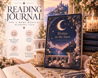 Diario de lectura de fantasía imprimible, rastreador de libros celestiales y planificador de libros pendientes