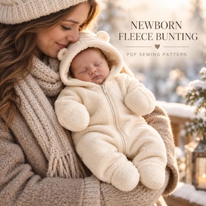 Newborn Fleece Bunting Sewing Pattern, Fold-Over Mitts, Cocoon Style (PDF)
