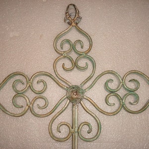 Vintage 1960s Distressed Heavy Wrought Iron Cross Wall Decor 18 Tall image 2