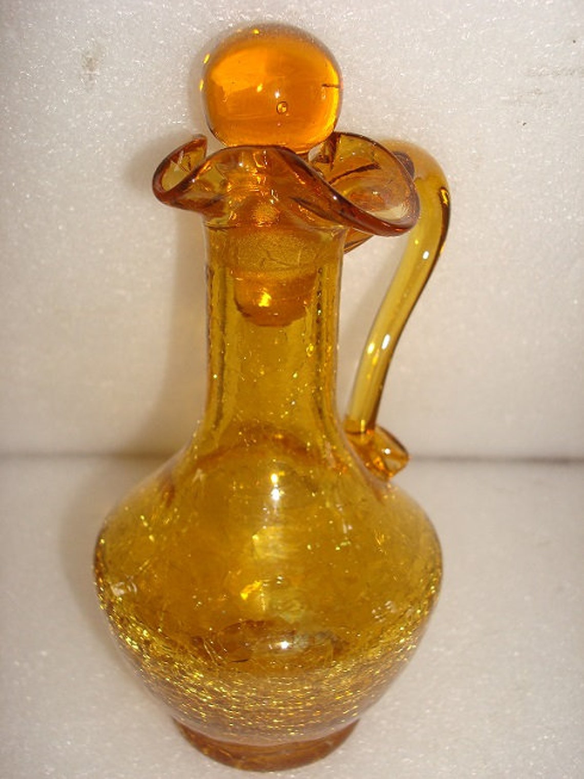 Vintage Amber Hand Blown Crackled Glass Cruet / Bottle - Etsy