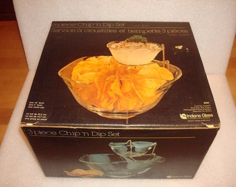 Vintage Indiana Glass Chip N Dip Three Piece Set NOS With Original Box