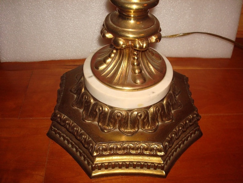 Antique Vintage Rare Large Heavy Italian Florentine Brass And Marble Lamp Table Lamp 36 Tall With Finale