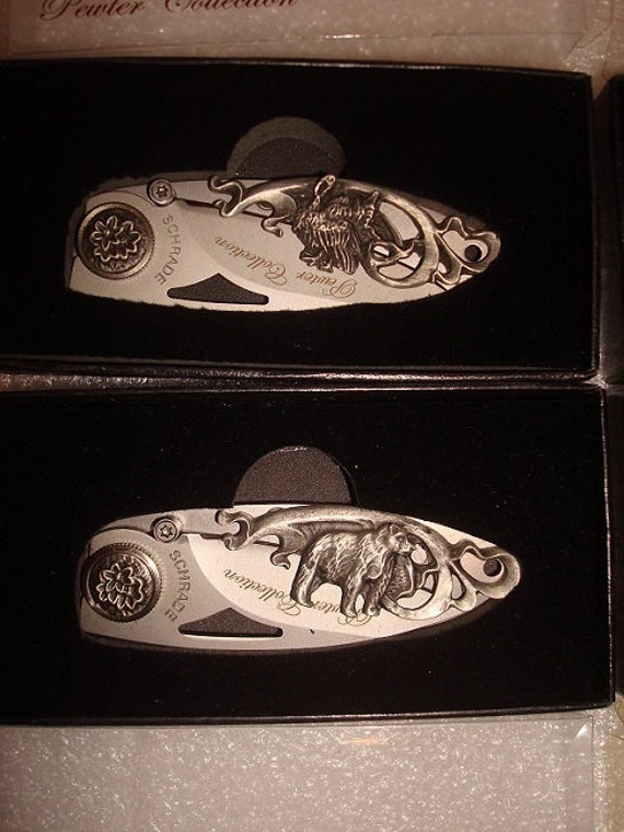 Four Different Schrade Pewter Collection Wildlife Series Folding