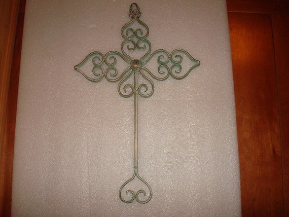 Vintage 1960s Distressed Heavy Wrought Iron Cross Wall Decor Etsy