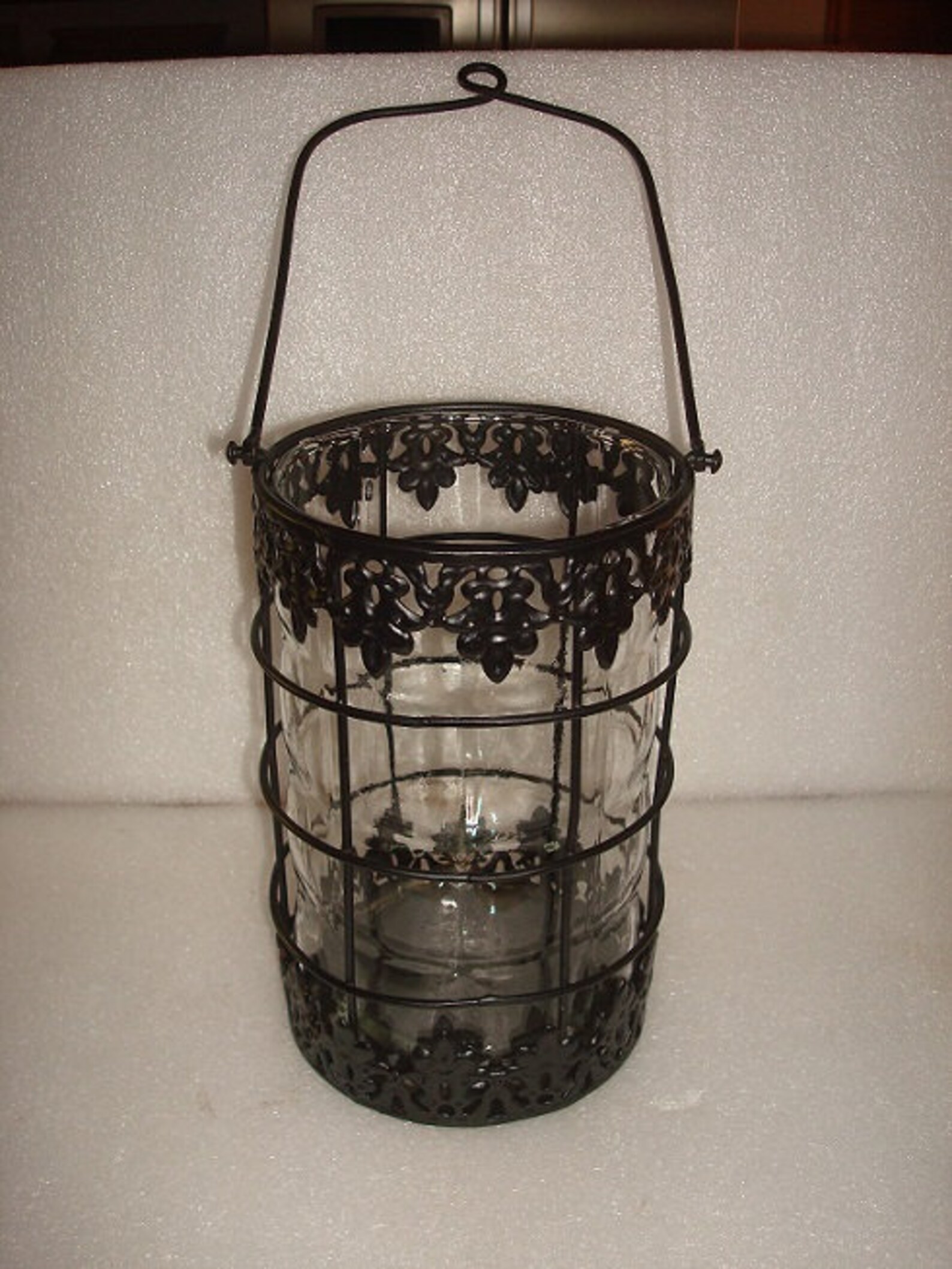 Large Black Wrought Iron Hanging Candle Holder With Glass Etsy