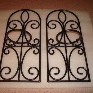 Set Of Two Black Wrought Iron Arched Curled Metal Wall Mount Plant Holders / Candle Holders 18&quot; Tall
