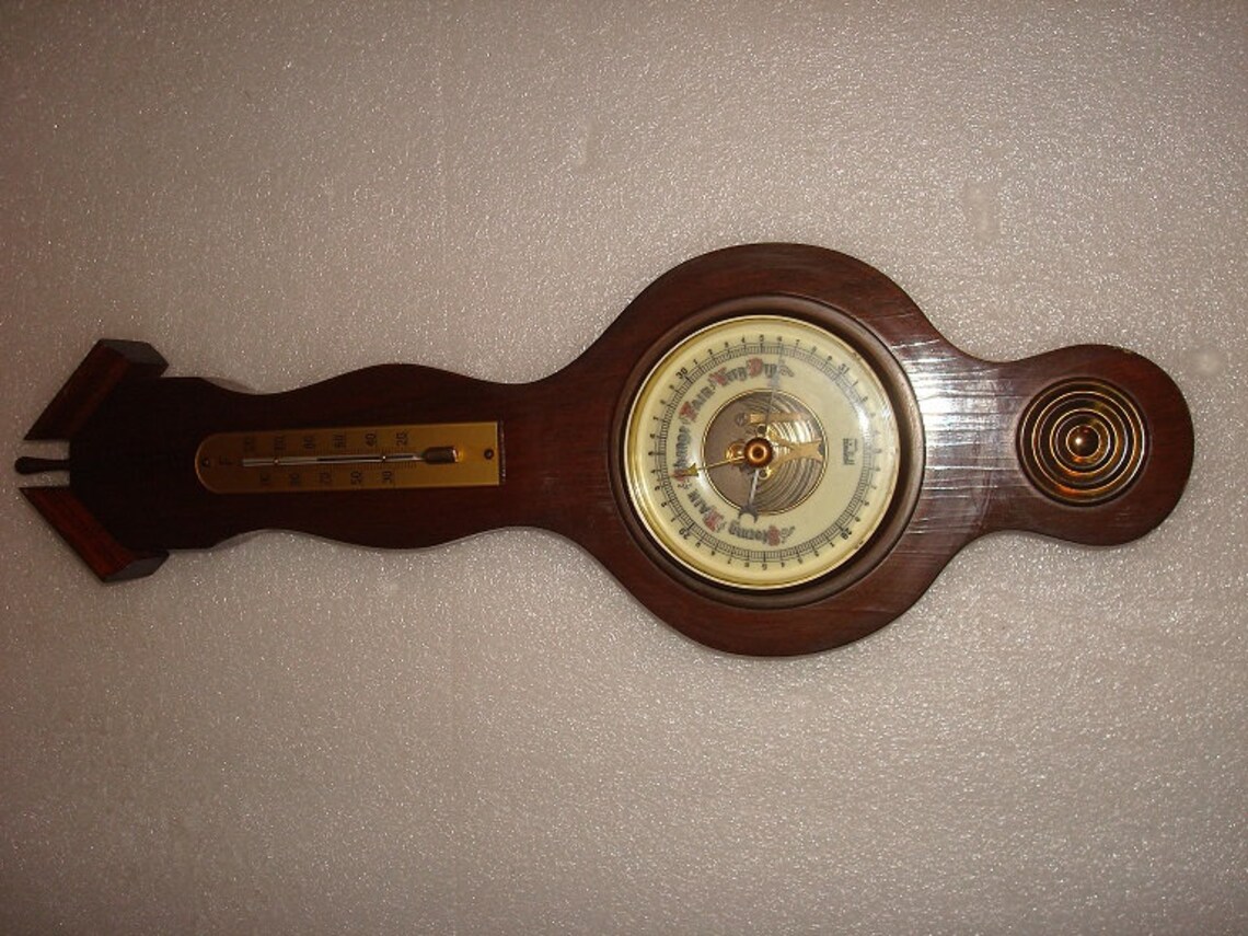 Vintage Hoffritz NY Germany Thermometer Barometer Wood And Etsy