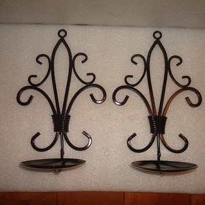 Set Of Two Curled Black Metal Wall Mount Flip Up Candle Holders / Wall Sconces 9 3/4&quot; Tall