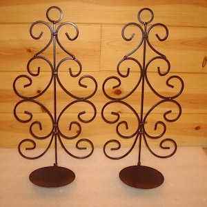 Set Of Two Large Vintage Dark Brown Curled Metal Wall Sconce Flip Up Wall Candle Holders 17&quot; Tall