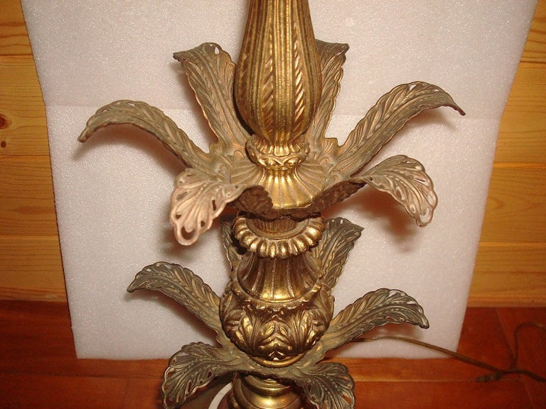 Antique Vintage Rare Large Heavy Italian Florentine Brass And Marble Lamp Table Lamp 36 Tall With Finale