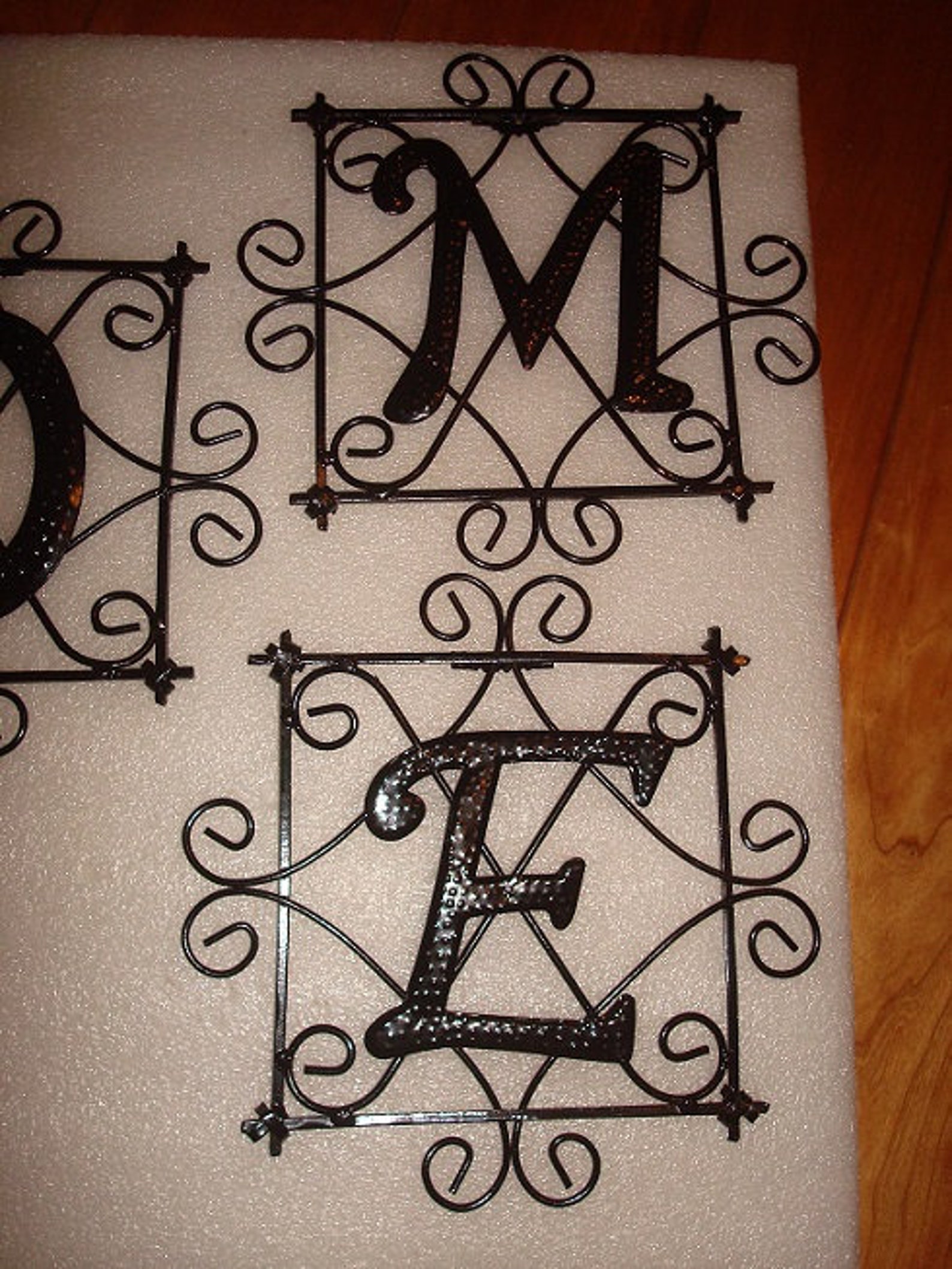 Set of Four Black Hammered Wrought Iron Metal Letters / Metal - Etsy