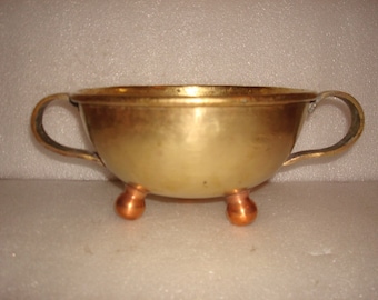 Antique Hammered Brass And Copper Russian Tula Two Handle Bowl