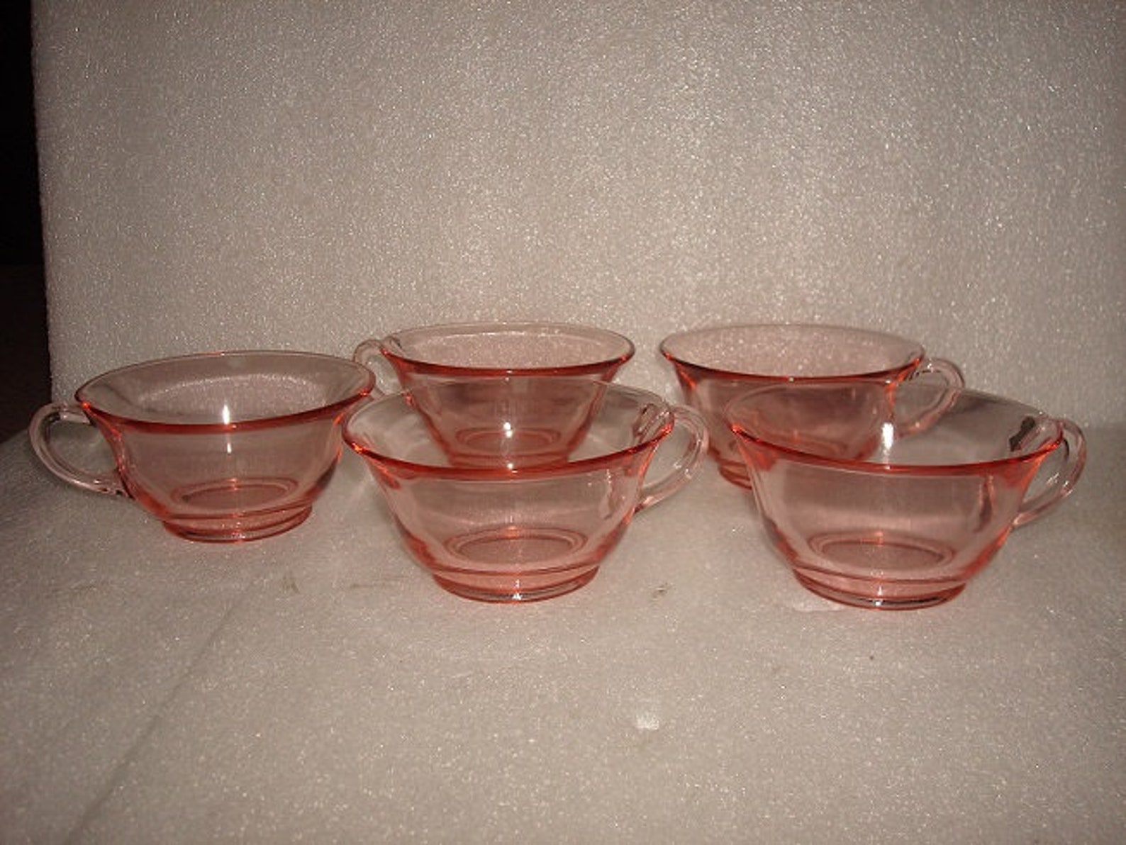 Set of Five Pink Depression Glass Cups / Tea Cups / Punch Bowl Etsy